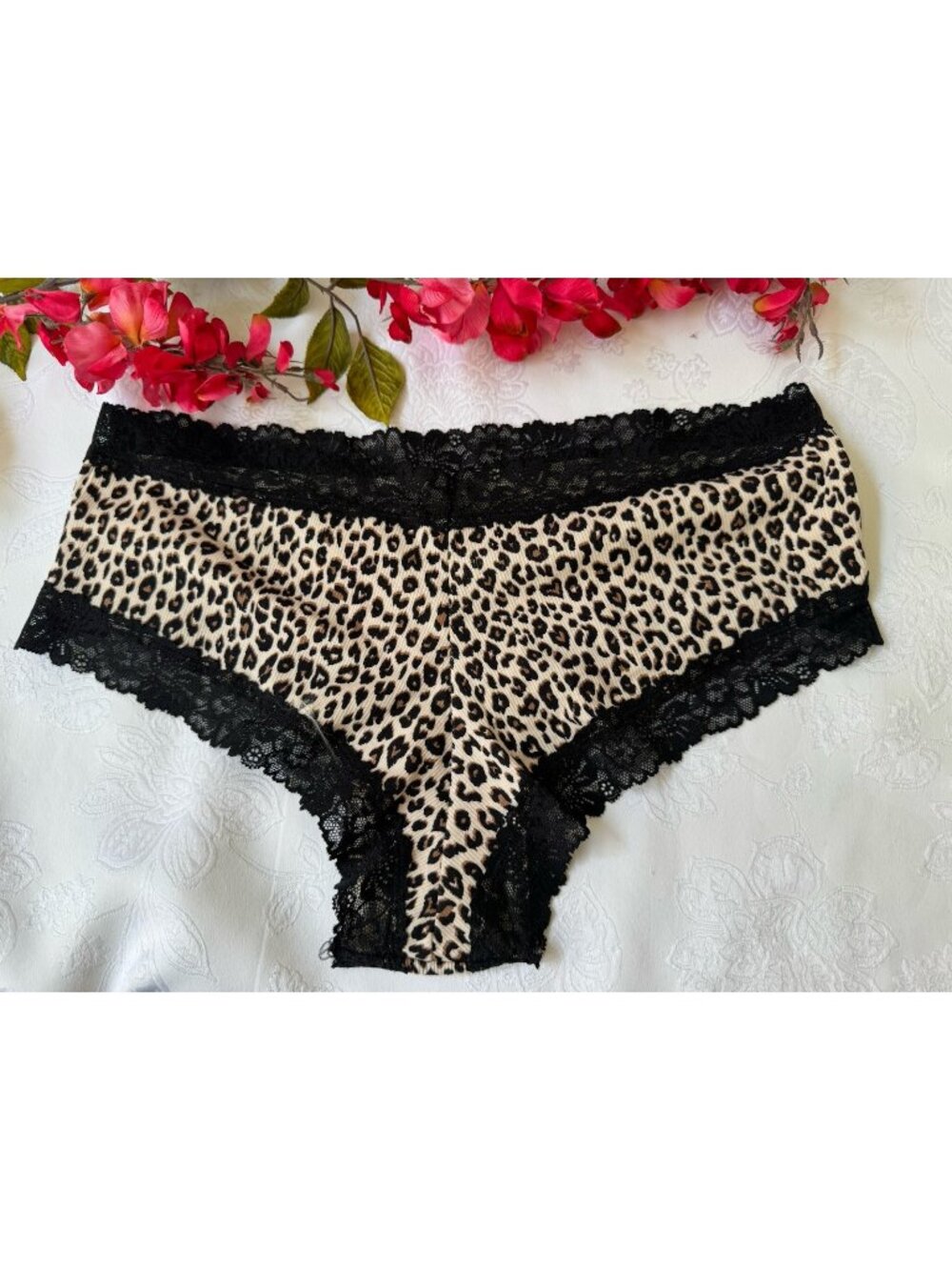 PINK VICTORIA'S SECRET L BLACK BROWN ANIMAL PRINT CHEEKY COTTON PANTIES NWT